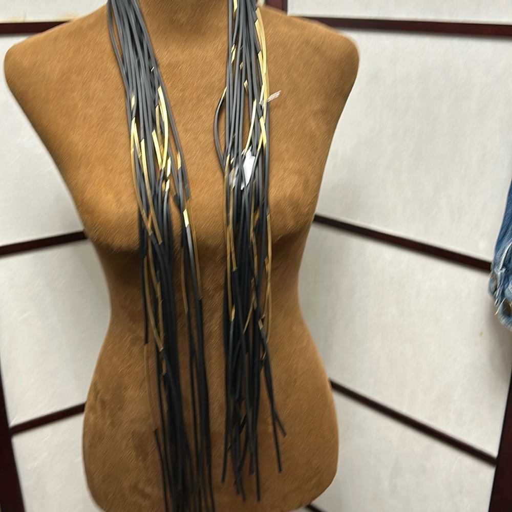 Miriam Nori made in Italy, black and gold multistrand laropi necklace